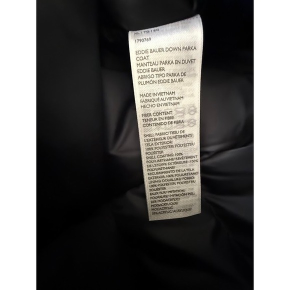 Eddie Bauer Womens Weather Edge 650 Down Parka Coat Black Faux Fur Hooded XL - Picture 4 of 8